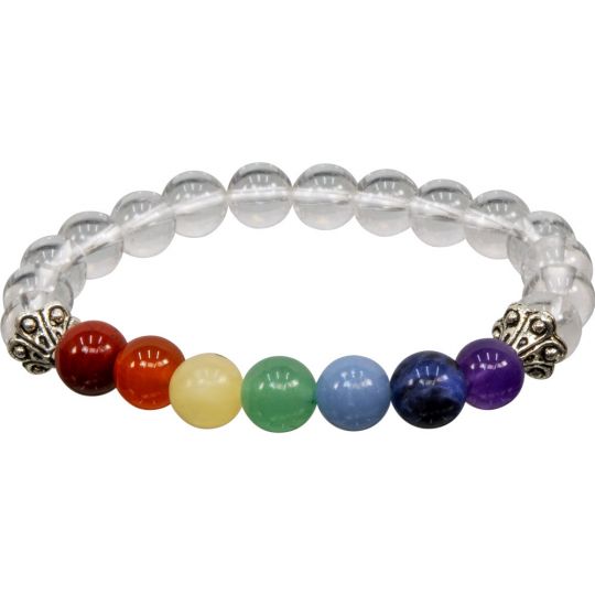 Chakra Elastic Bracelet 8mm Round Beads - Clear Qtz (Each)