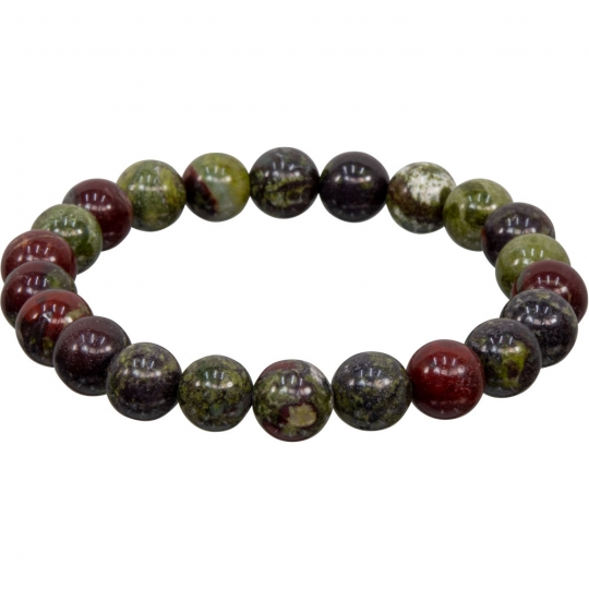 Elastic Bracelet 8mm Round Beads - Dragons Blood Jasper (Each)