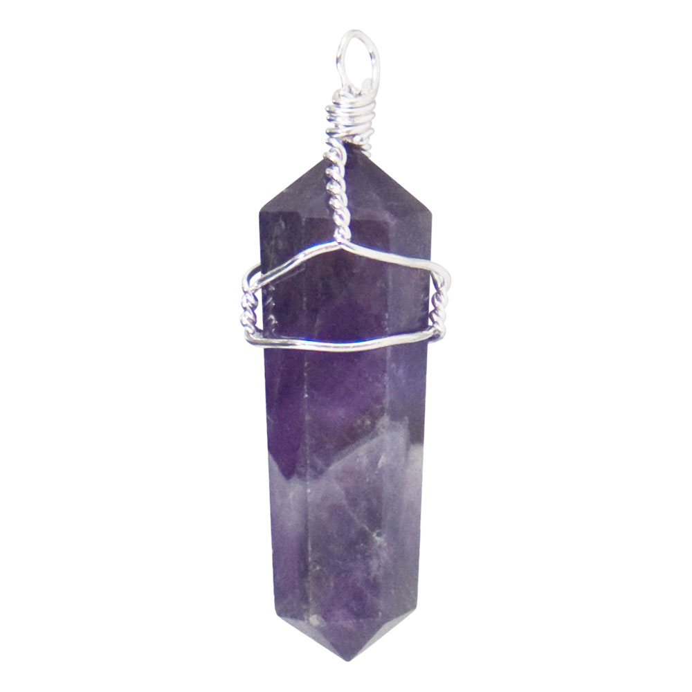 Wire Wrapped Point Pendants - AMETHYST (Pack of 5)