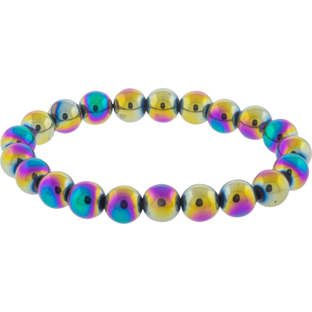 Elastic Bracelet 8mm Round BEADS - Rainbow Hematite (Each)