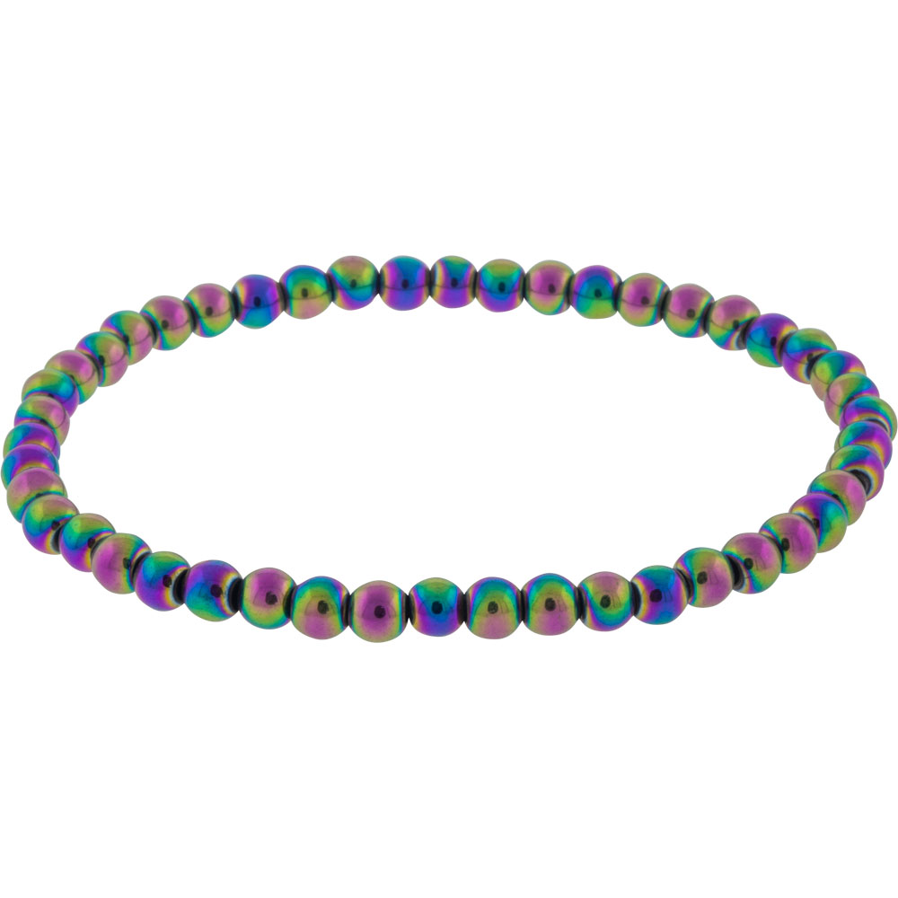Elastic Bracelet 4mm Round Beads - Rainbow HEMATITE (Each)