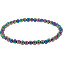 Elastic Bracelet 4mm Round Beads - Rainbow Hematite (Each)