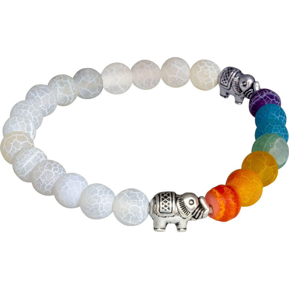 Chakra Elastic Bracelet 8mm Round BEADS - Cracked Agate w/ Elephant (Each)