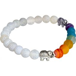 Chakra Elastic Bracelet 8mm Round Beads - Cracked Agate w/ Elephant (Each)