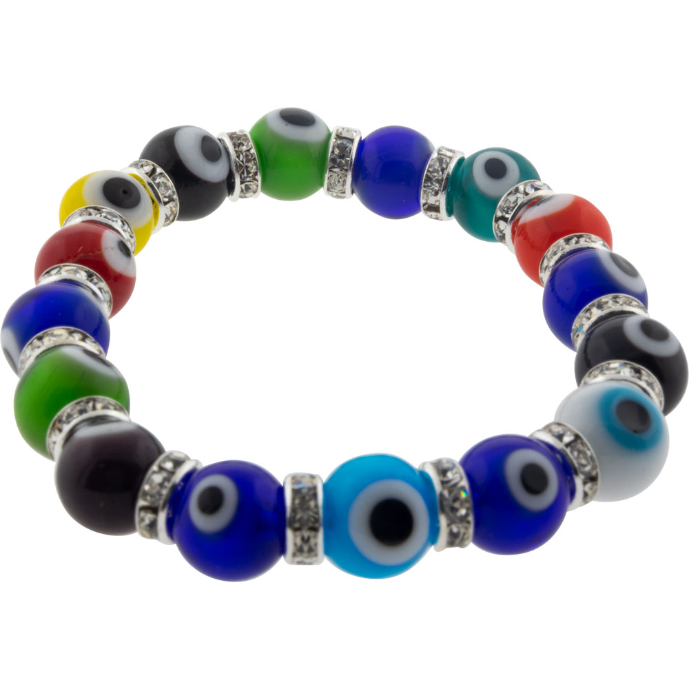 GLASS BEADS Elastic Bracelet  Evil Eye Protection Multi Color (Each)
