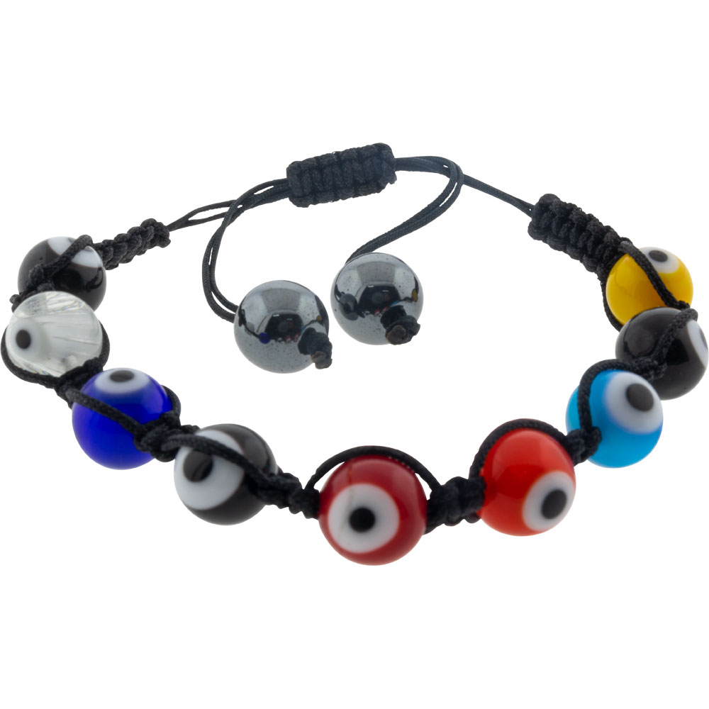 Adjustable Bracelet 8mm Round BEAD Evil Eye Multi Color (Each)