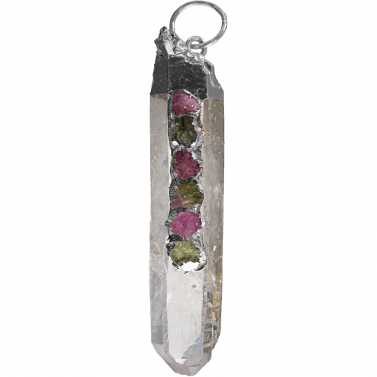 Clear Quartz Point Pendant w/ Watermelon Tourmaline (Each)
