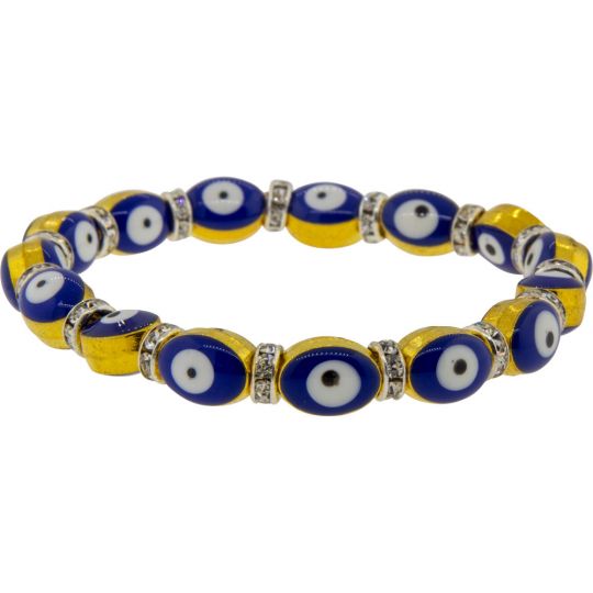 Glass Beads Elastic Bracelet Evil Eye Protection - Gold  (Each)