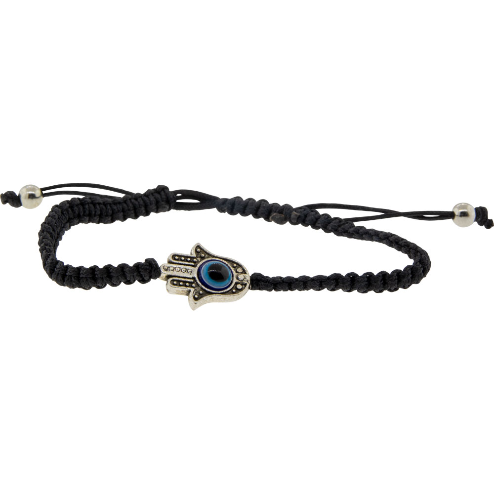 Adjustable BRACELET Black - Evil Eye w/ Fatima Hand (Each)