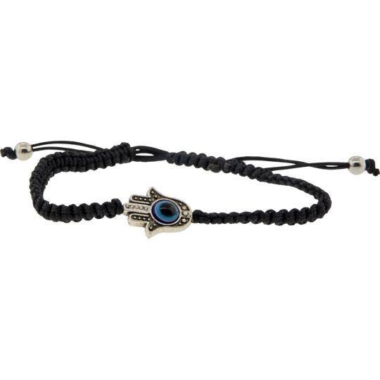 Adjustable Bracelet Black - Evil Eye w/ Fatima Hand (Each)