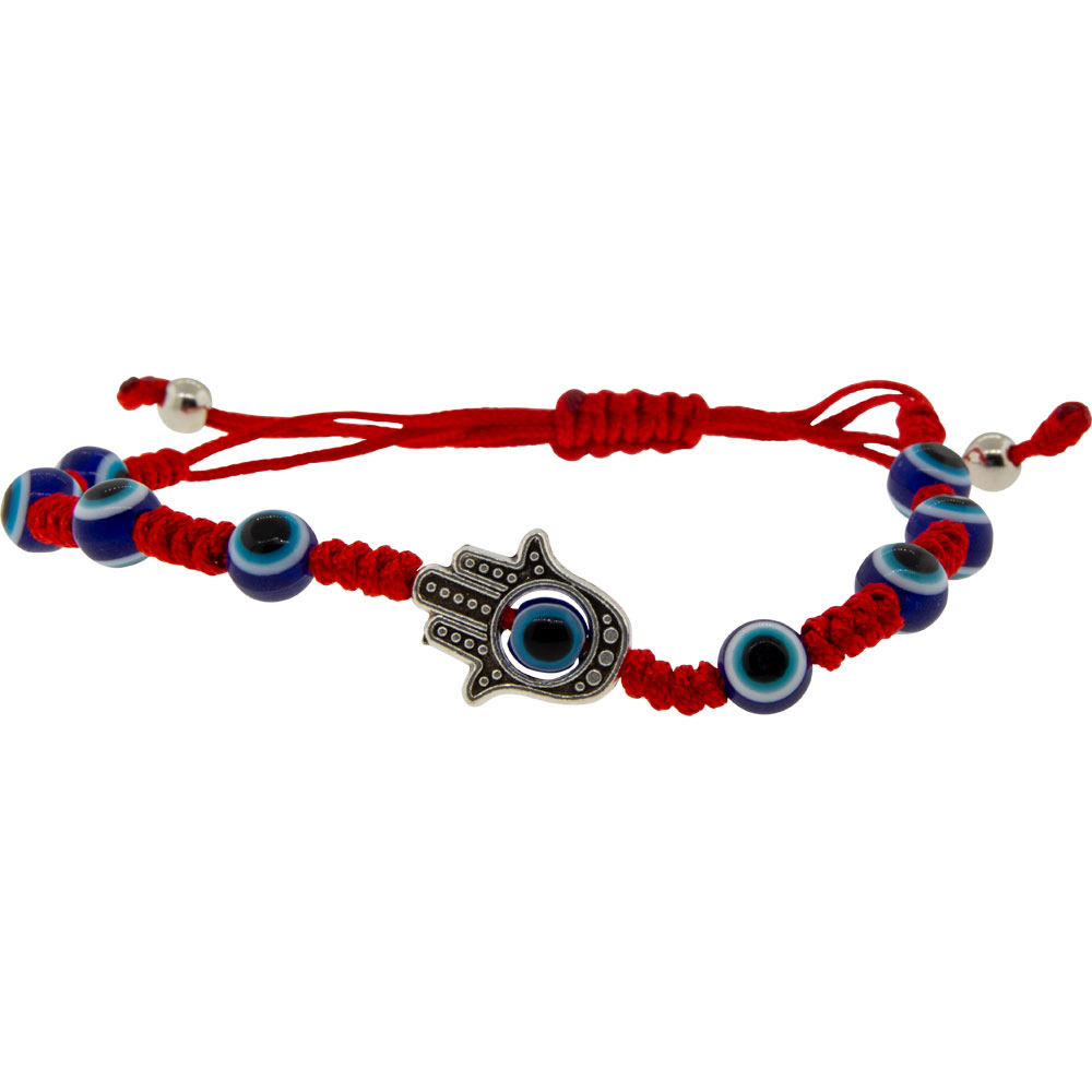 Adjustable BRACELET Red - Evil Eye w/ Fatima Hand (Each)