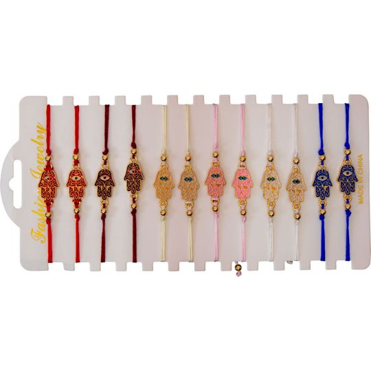Adjustable Bracelets Asstd Fatima Hand w/ Evil Eye Gold 12 Piece Card (Each)