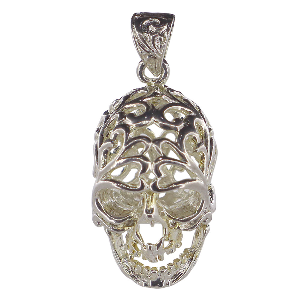 Tumbled Stone SKULL Cage Pendant - Antique Silver (Each)