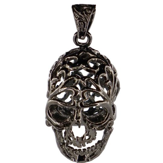 Tumbled Stone Skull Cage Pendant - Black (Each)