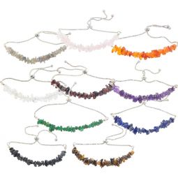 Gemstone Adjustable Chip Bracelet - Asstd Stones (Pack of 10)