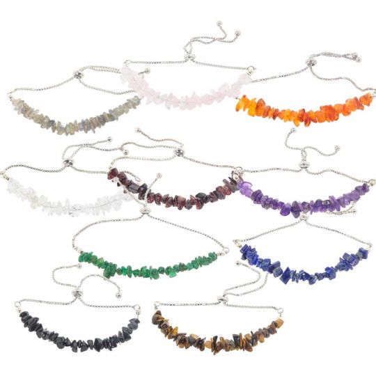 Gemstone Adjustable Chip Bracelet - Asstd Stones (Pack of 10)
