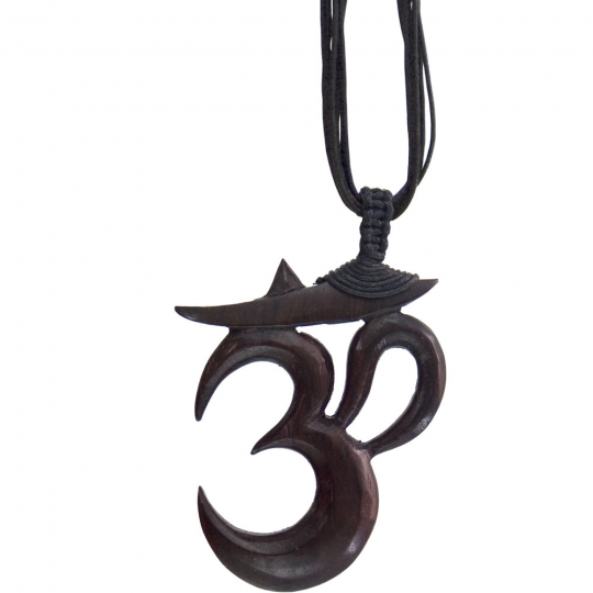 Unisex Wood Pendant w/Black Cord - Om (each)