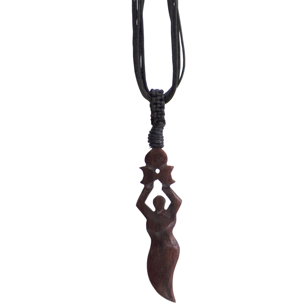 Wood PENDANT w/Black Cord - Moon Goddess (each)