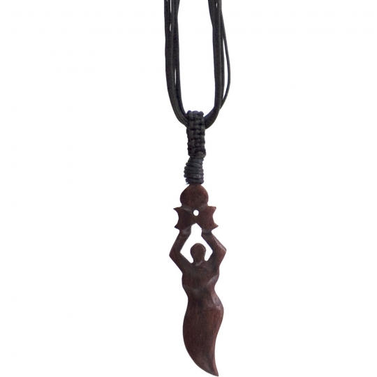 Unisex Wood Pendant w/Black Cord - Moon Goddess (each)