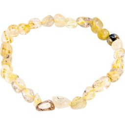 Tumbled Stones Elastic Bracelet  6-8mm - Rutilated Quartz (Each)