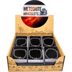 Elastic Bracelet Round Beads 8mm - Meteorite & Lava Stone (Display of 12)