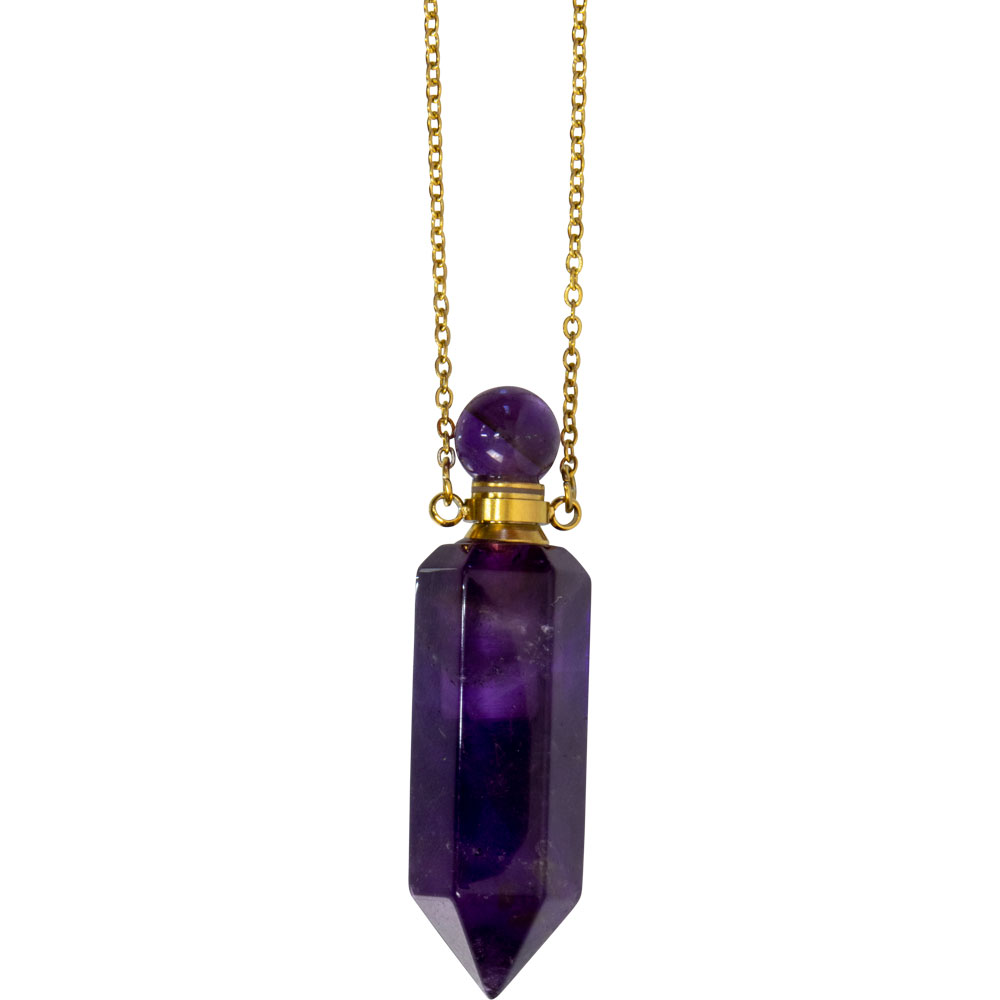 Gemstone Point Pendant Perfume Bottle NECKLACE - Amethyst (Each)