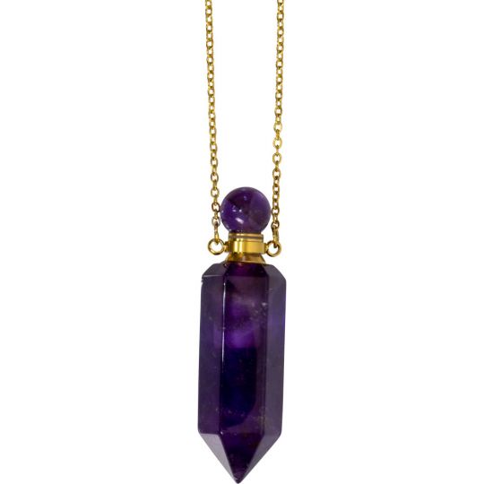 Gemstone Point Pendant Perfume Bottle Necklace - Amethyst (Each)