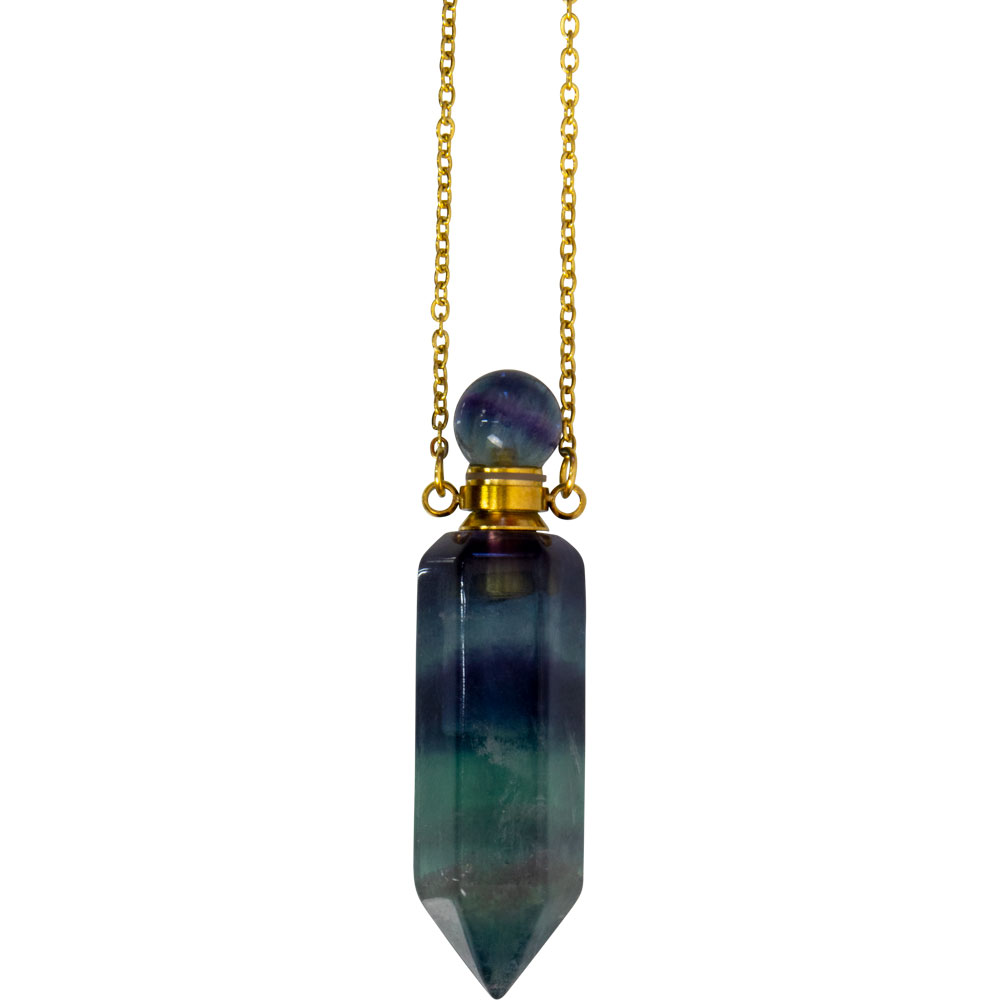 Gemstone Point Pendant PERFUME Bottle Necklace - Rainbow Fluorite (Each)