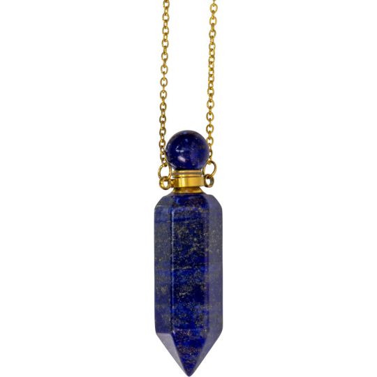 Gemstone Point Pendant Perfume Bottle Necklace - Lapis (Each)