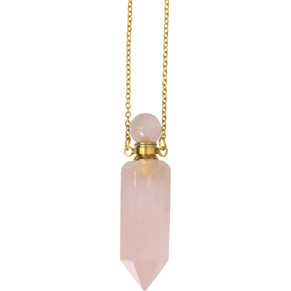 Gemstone Point PENDANT Perfume Bottle Necklace - Rose Quartz (Each)