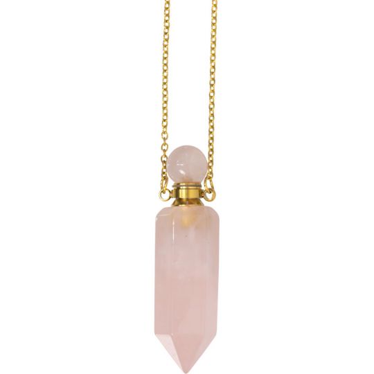 Gemstone Point Pendant Perfume Bottle Necklace - Rose Quartz (Each)