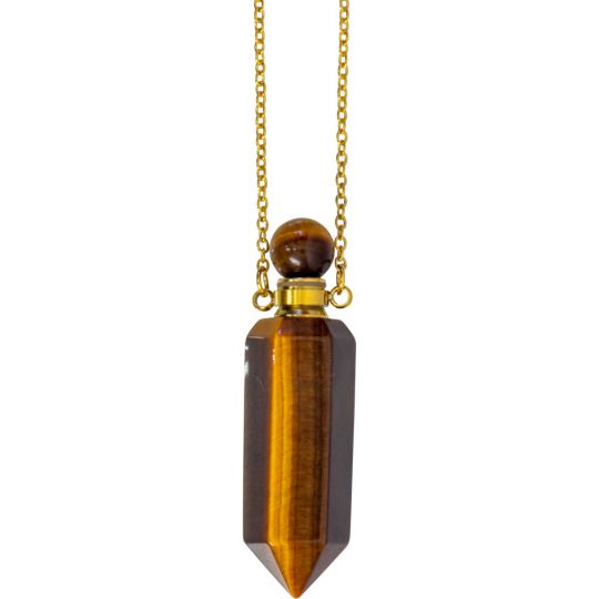 Gemstone Point Pendant Perfume Bottle Necklace - Tiger Eye (Each)