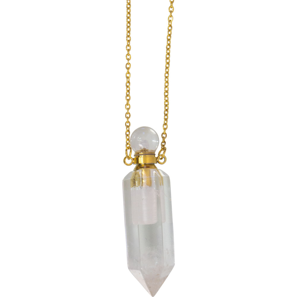 Gemstone Point Pendant Perfume Bottle NECKLACE - Clear Quartz (Each)