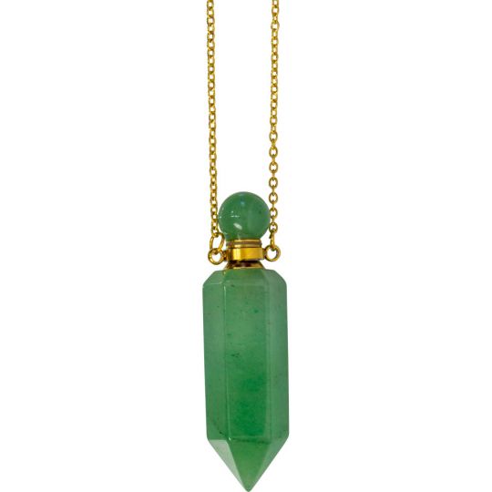 Gemstone Point Pendant Perfume Bottle Necklace - Green Aventurine (Each)