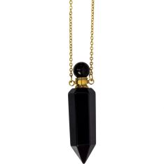 Gemstone Point Pendant Perfume Bottle Necklace - Black Obsidian (Each)
