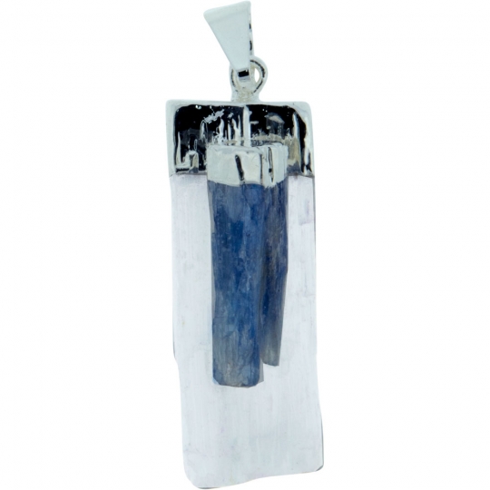 Selenite w/ Kyanite & Brass Cap Pendant (Each)