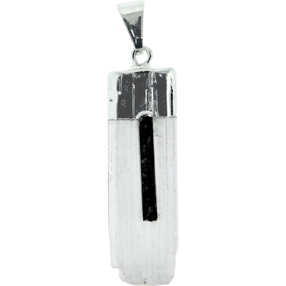 Selenite w/ Black Tourmaline Accent & Brass Cap PENDANT (Each)