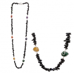 Black Tourmaline Chip Necklace w/ Chakra Tumbled Stones (Each)