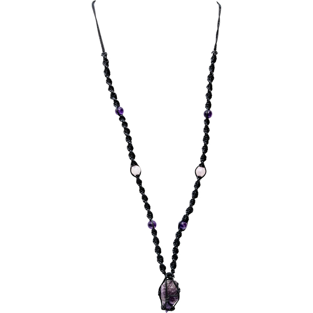 Hippie Necklace w/ Beads - Rough AMETHYST Point (Each)