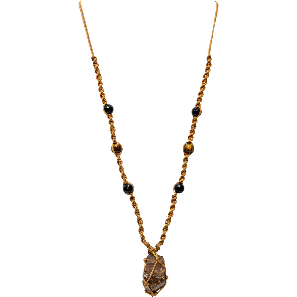 Hippie NECKLACE w/ Beads - Rough Tiger Eye Point (Each)