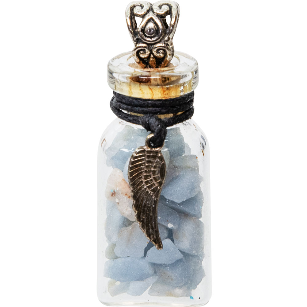 Gemstone Chip Bottle NECKLACE - Angelite w/ Angel Wing (Each)