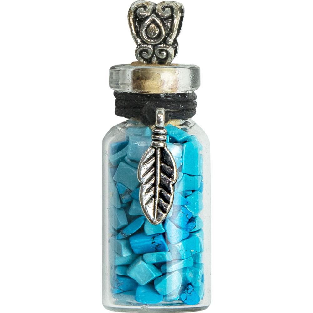 Gemstone Chip Bottle NECKLACE - Turquoise w/ Feather (Each)