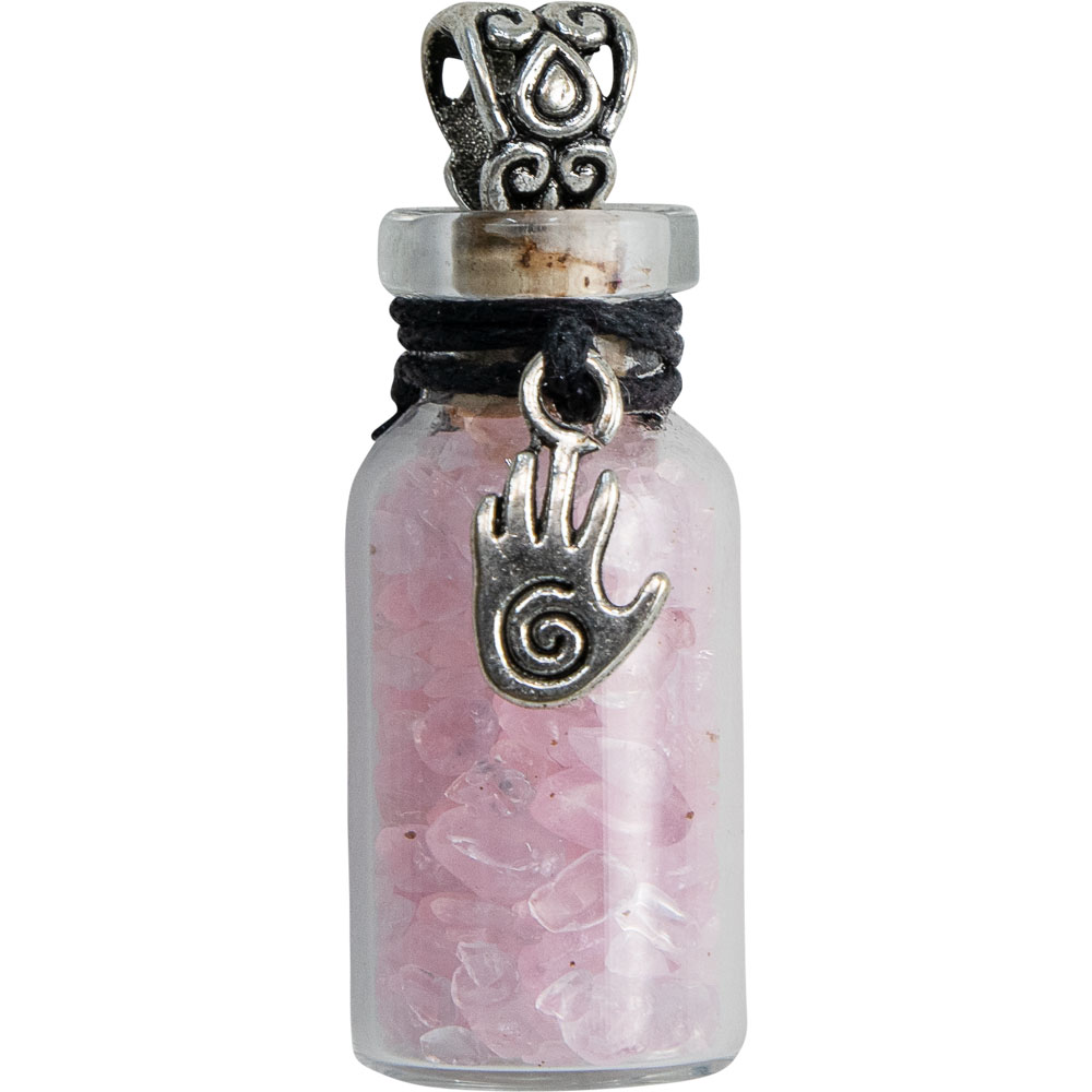 Gemstone Chip Bottle NECKLACE - Rose Quartz w/ Healing Hand(Each)