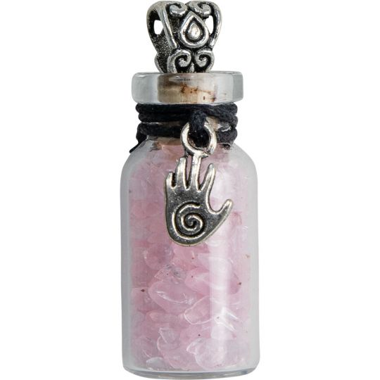 Gemstone Chip Bottle Necklace - Rose Quartz w/ Healing Hand(Each)