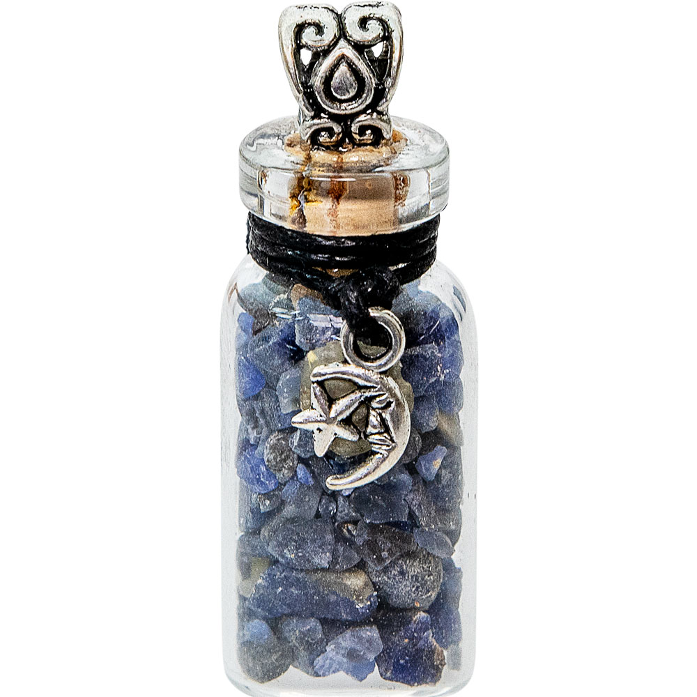 GEmstonE Chip BottlE NEcklAcE  - SodAlitE w/ Moon & STAR (EAch)