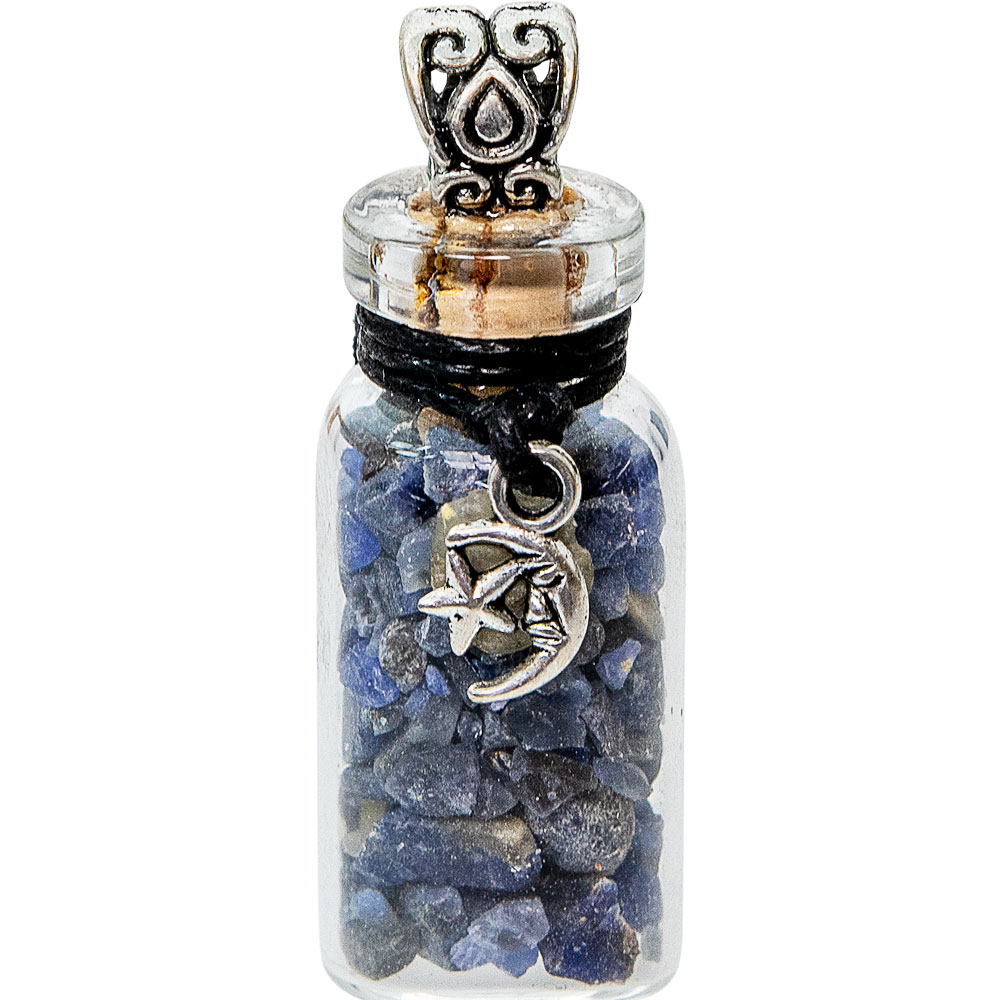 Gemstone Chip Bottle NECKLACE  - Sodalite w/ Moon & Star (Each)