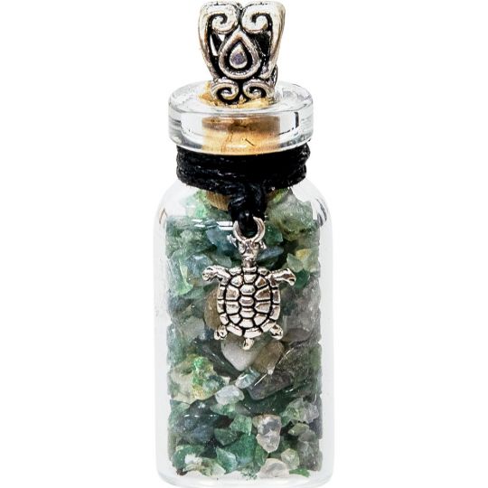 Gemstone Chip Bottle Necklace  - Moss Agate w/ Turtle (Each)
