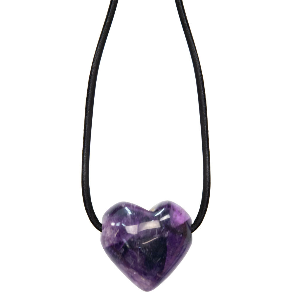 Gemstone Puffed Heart Necklace - AMETHYST (Each)