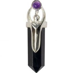 Goddess Pendant w/ Amethyst Gem - Black Tourmaline Point (Each)