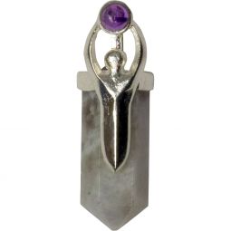 Goddess Pendant w/ Amethyst Gem - Rainbow Moonstone Point (Each)